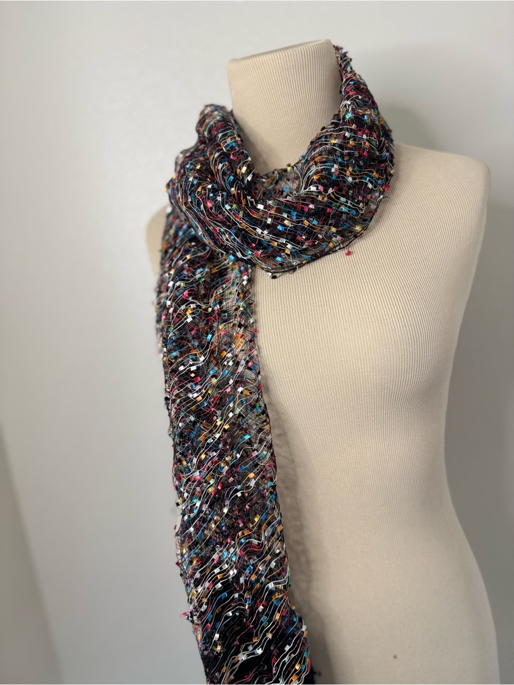 Black Multicolor Fringe Scarf - Women's Fashion Wrap